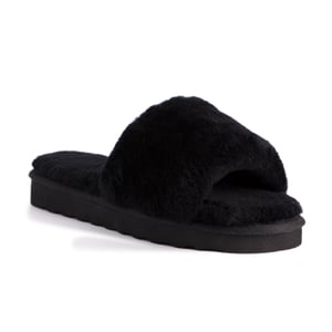 Aus Wooli Australia Womens Schapenvacht Fluff Slippers Zwart