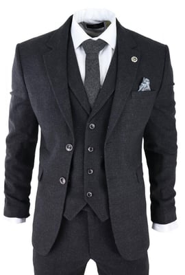 Heren Zwart 3-delig Tweed Pak Peaky Blinders 1920s Gatsby Klassieke Pasvorm