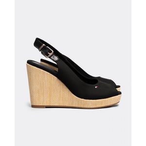 Tommy Hilfiger Iconic Elena Sling Back Dames Zwarte Wedge Sandalen