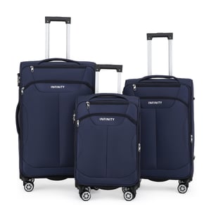 Blauwe zachte koffer 8-wiel bagageset TSA lichte handbagage handbagage