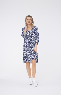 Jurk met tribale print - Blauw