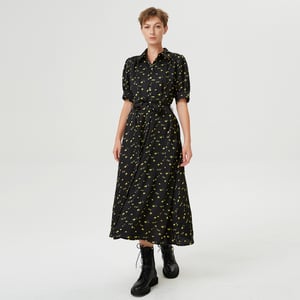 Shirt-jurk met gezwollen mouwen en lieveheersbeestje print