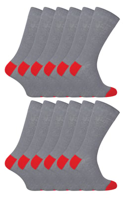 12-Pak Mannen Zwarte Katoenen Sokken | Sock Snob | Ademend Crew Sokken met Gewatteerde Hiel en Teen - Grijs