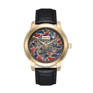 Heritor automatisch Emmanuel semi-skelet lederen bandhorloge