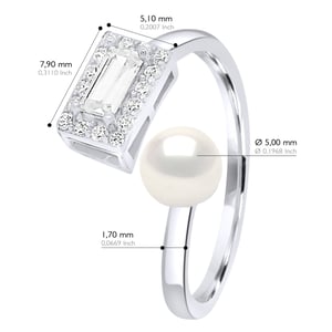 Verstelbare Ring Cubic Zirconia - Echte Gekweekte Zoetwaterparel Knop 5-6 mm