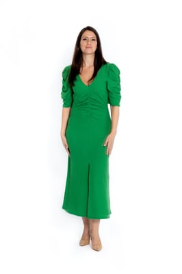 Midi jurk met rimpels - Groen