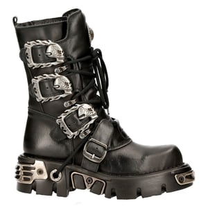 New Rock zwarte halfhoge gotische leren laarzen-391-S1