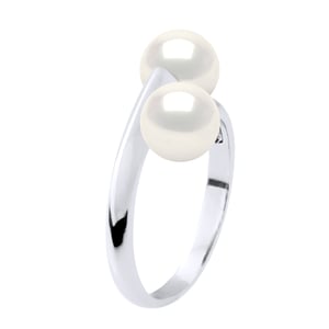 Ring Jij & Ik - 2 Echte Gecultiveerde Zoetwaterparels Rond 6-7 mm - Kwaliteit AAA