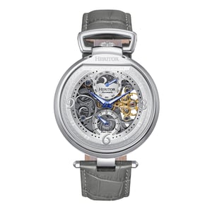 Heritor Automatic Lincoln leren band skelet horloge met maanfase