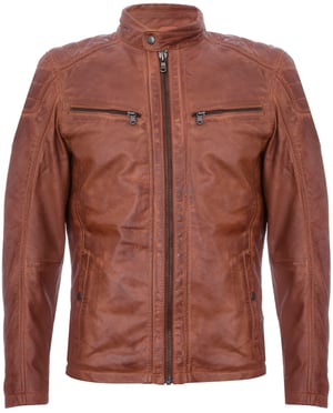 Marineblauw leren vintage gewatteerd racefietsjack met rits