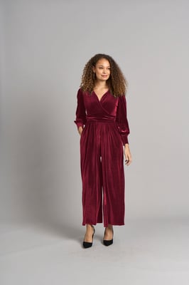 Ava jumpsuit van fluweel - Berry