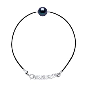 LOVE armband LINK zoetwaterparels Ronde 9-10 mm Black Tie Black Nylon 925