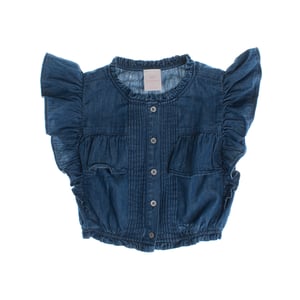 Denim shirt met korte mouwen en ruches 786958 meisje