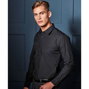 Premier Supreme Heavier Weight Poplin Werkshirt met lange mouwen (Zwart)