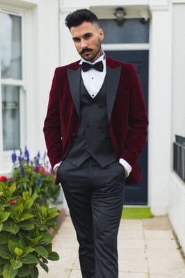 Heren bordeaux fluwelen diner smoking colbert blazer