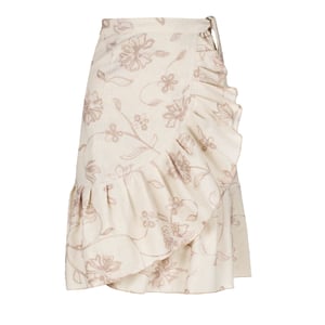 Ecru Geborduurde Bloemen Wikkel Ruffle Rok