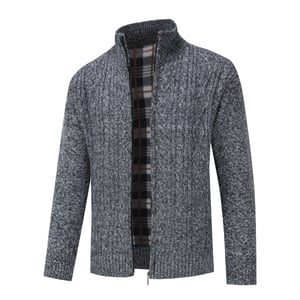 Herenvest met ritssluiting Grof gebreid vest met opstaande kraag voor de winter donkergrijs
