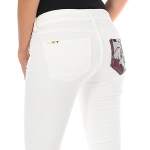 Lange jeansbroek met smal gesneden zomen 10DBF0475-B088 vrouw