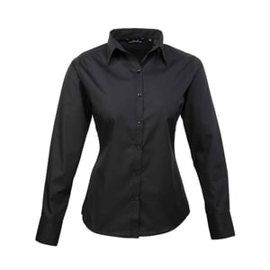 Premier Dames/Dames Popeline Blouse met Lange Mouwen (Zwart)