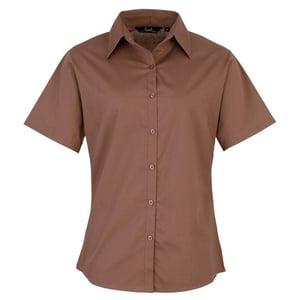 Premier Popeline blouse met korte mouwen / Gewoon werkoverhemd (Bruin)