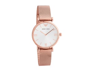 Emporio Armani AR1956 Rosé Gouden Plated Zilveren Wijzerplaat Mesh Armband