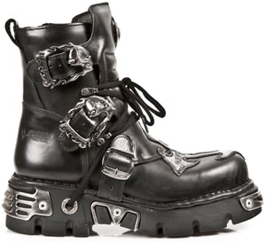 New Rock Silver Cross zwart lederen bikerlaarzen-407-S1