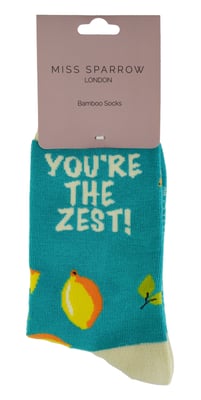 Miss Sparrow - Grappige fruitsokken voor dames - Citroen (Turquoise)