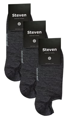 Steven - 3 Paar Heren Merino Wol Onzichtbare Sokken | Ademende Lichte Sokken - Houtskool