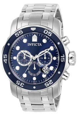 Invicta Pro Diver - SCUBA 0070 Heren Horloge - Quartz Uurwerk - Roestvrij Staal met blauwe Wijzerplaat - 48mm