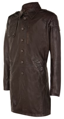 Zachte lange militaire trenchcoat van noodlijdend leer