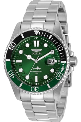 Invicta Pro Diver 30808 Heren Horloge - Quartz Uurwerk - Roestvrij Staal met groene Wijzerplaat - 43mm