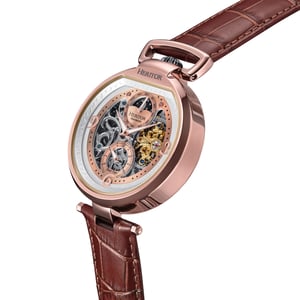 Heritor Automatic Lincoln leren band skelet horloge met maanfase