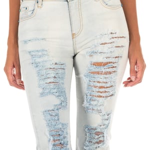Lange denim broek met rechte zoom gesneden 10DB50255 vrouw