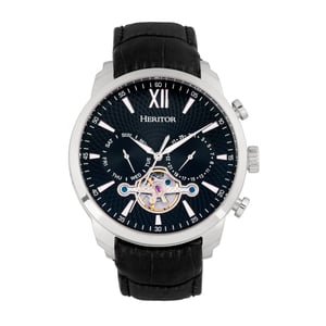 Heritor automatisch Arthur semi-skelet lederen band horloge met dag/datum