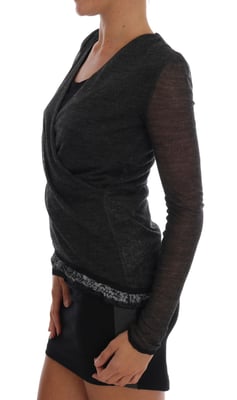 Ermanno Scervino Grijze Wol Kant Top Lange Mouw T-shirt