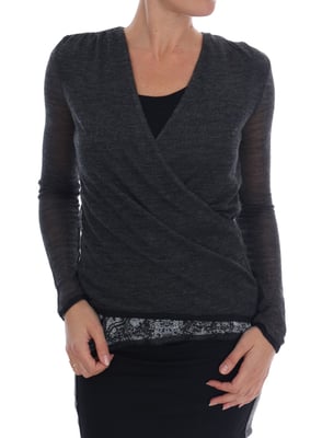 Ermanno Scervino Grijze Wol Kant Top Lange Mouw T-shirt