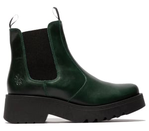 Fly London Dames Petrol Green MEDI789 Wedged Chelsea Enkel Leren Platform Laarzen