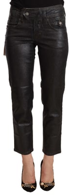 John Galliano Dames Zwarte Glanzende Middelhoog Taille Katoenen Cropped Broek