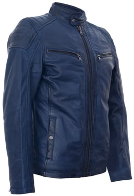 Marineblauw leren vintage gewatteerd racefietsjack met rits