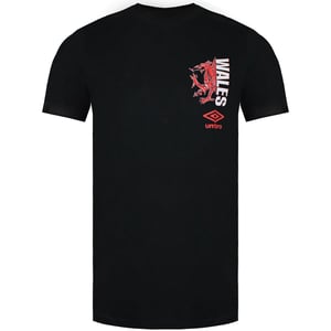 Umbro Wales Geïllustreerd Draak Heren Zwart T-Shirt