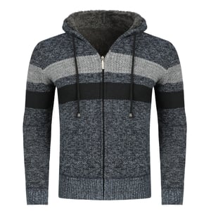 Heren Winter Transitie Cardigan met Capuchon Gevoerde Grof Gebreide Capuchon Warme Jas Blauw