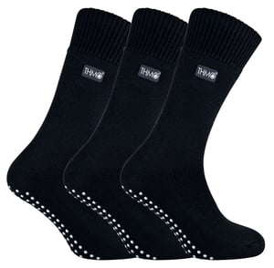 3 paar met fleece gevoerde pantoffelsokken voor heren | THMO | Ademende Crew Indoor Sokken met Grippers - Zwart