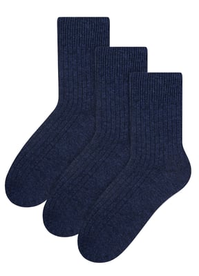 Steven - 3 Paar Multipack Dames Wol Gebreide Sokken | Warme Kousen Jurk Sokken - Marineblauw