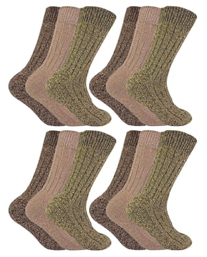 Sock Snob - 12 paar wollen laarzensokken voor heren - Bruin