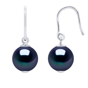 Oorbellen Hooks zoetwaterparels Round 8-9 mm Black 925