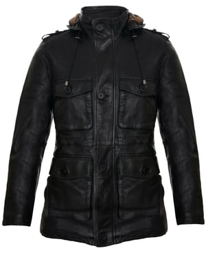 Leren trenchcoat met meerdere zakken en capuchon
