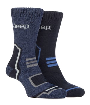 Heren Thermische Wintersokken | Jeep | Dikke Ribbels Design Warme Gebreide Bootsokken | Chunky Performance Sokken - Marineblauw / Blauw