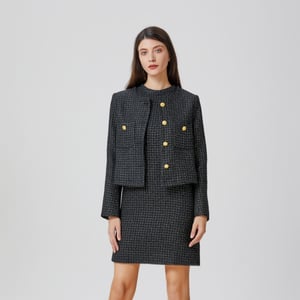 Mouwloze tweed korte trapezejurk
