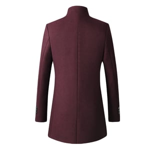 Heren wollen lange slanke pasvorm staande kraag zakelijke jas voor de winter rood