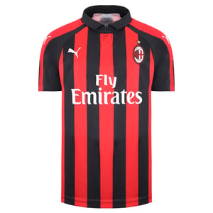 Puma AC Milan Korte Mouw Kraag Zwart/Rood Kinder Voetbalshirt Thuis 754421 06